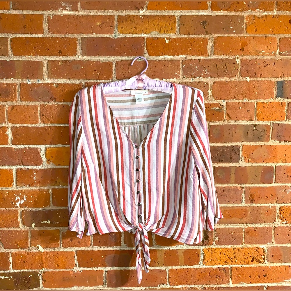 Urban Romantics Pastel Striped Flowy Sleeve Crop Blouse